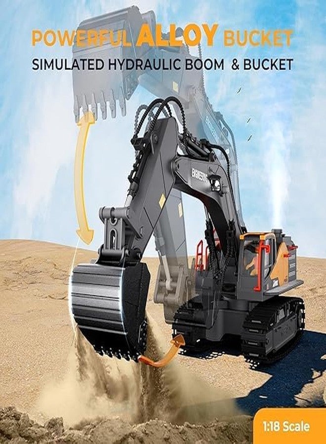 VIKINGS Remote Control Excavator, Toys for Boys Age 4-12 Rechargeable 11 Ch Rc Construction Vehicles Truck with Sound Light Metal Shovel, Birthday for Kids 7 8 9 10+ Year Old - Image 4